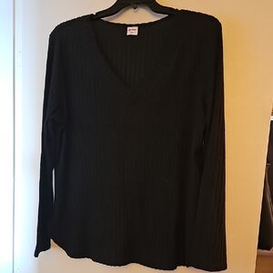 Classic Black Ribbed V-Neck Sweater for Women